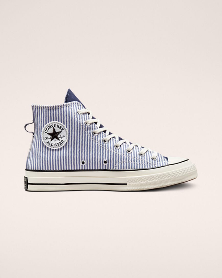 Tenisi Inalti Barbati Converse Chuck 70 Crafted Stripe Albastru Deschis Indigo Negrii | RO IQTWJ487